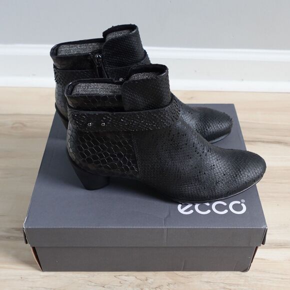 ECCO WOMEN'S EU 40 9 9.5 US BOOTS BOOTIES SCULPTURED 45 BLACK BUFFED SILVER NEW - Picture 1 of 9